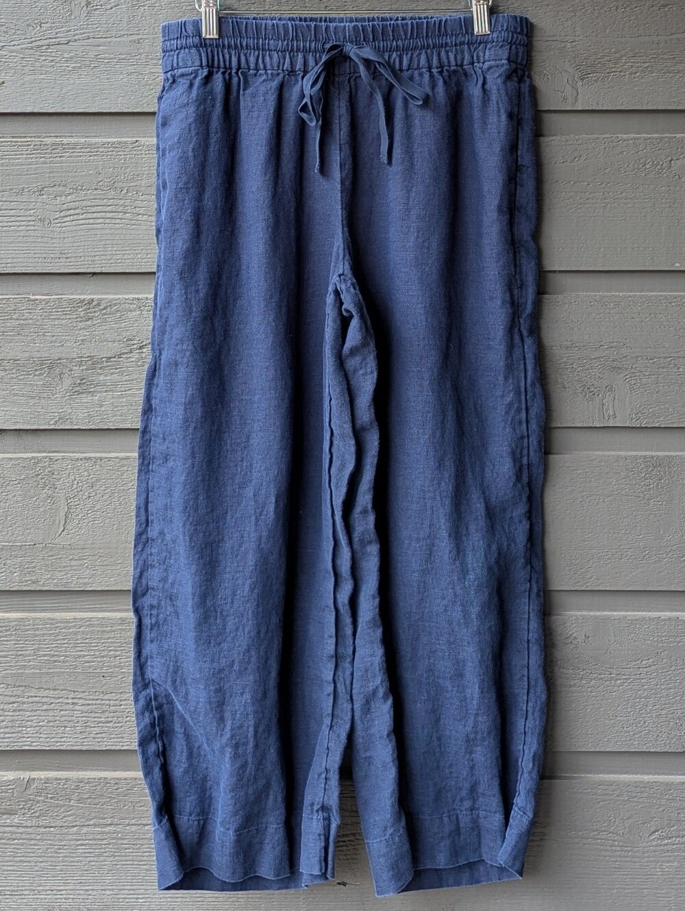 J. Crew Wide Leg Seaside Pant in 100% Linen Navy Blue Pockets Size Small